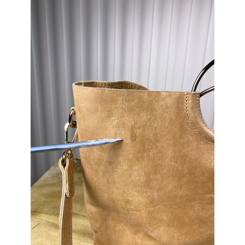 Able Tan Leather Crossbody Tote with Metal Ring Handles - Picture 7 of 10